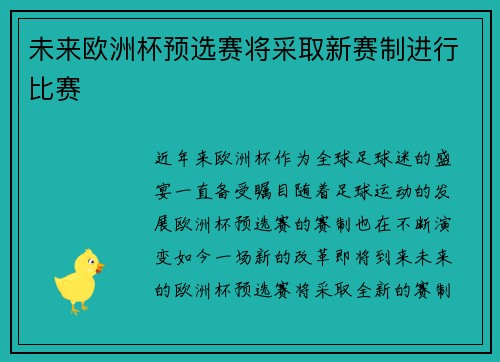 未来欧洲杯预选赛将采取新赛制进行比赛